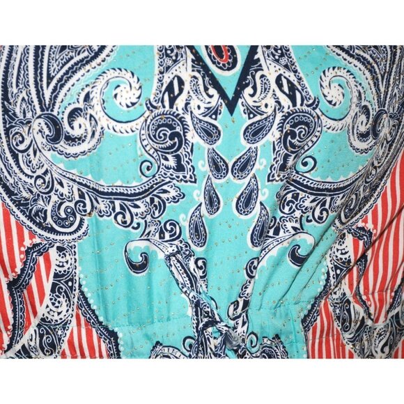 Riviera Sun Caftan Patio Dress Colorful Studded Size Free Plus Paisleys V-Neck - Picture 9 of 12
